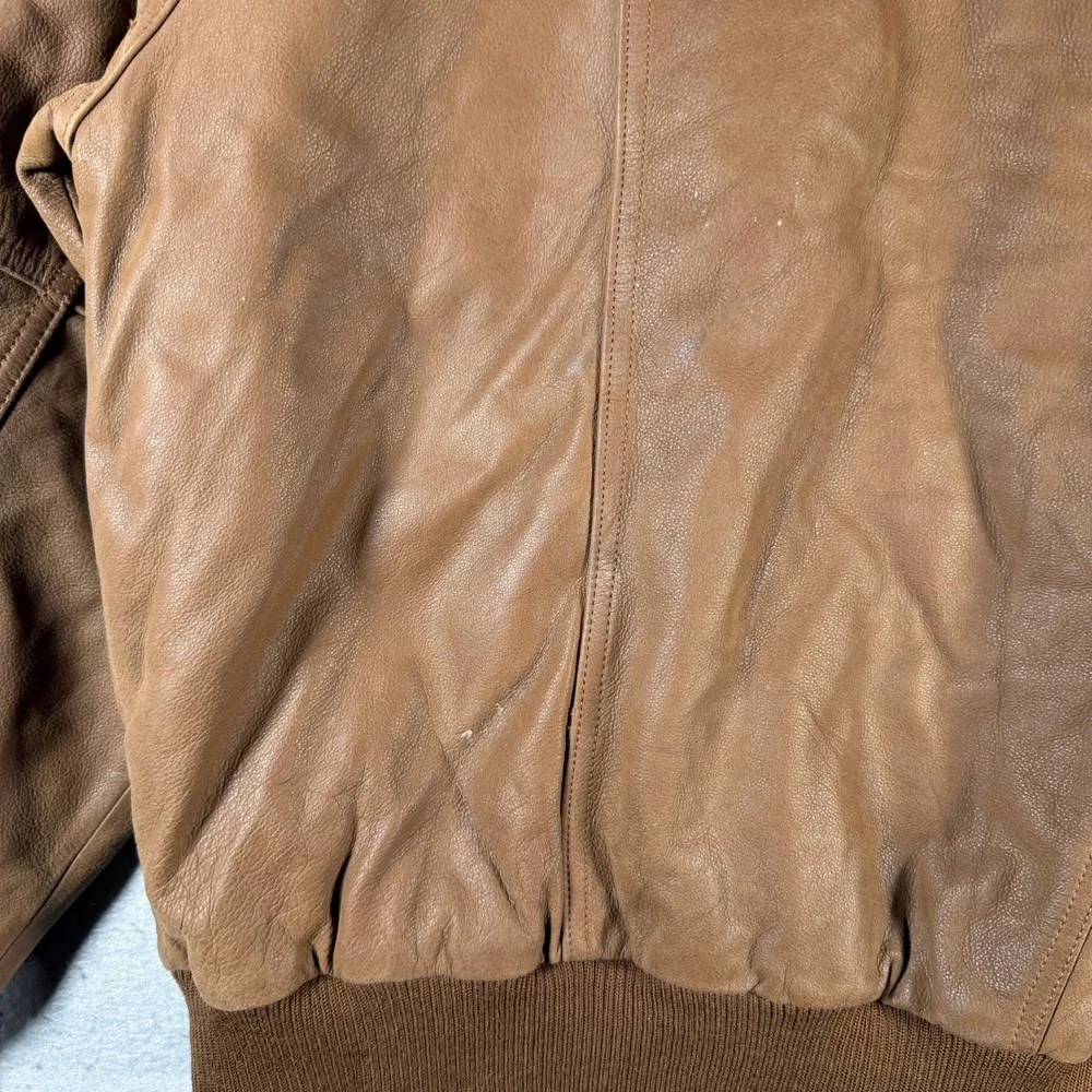 Vintage‎ Members Only Mens Brown Genuine Leather Bomber Jacket Size Large